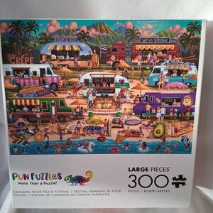 Buffalo Games Punfuzzle "Hawaiian Food Truck" 300 Pc Beach Puzzle w/Poster